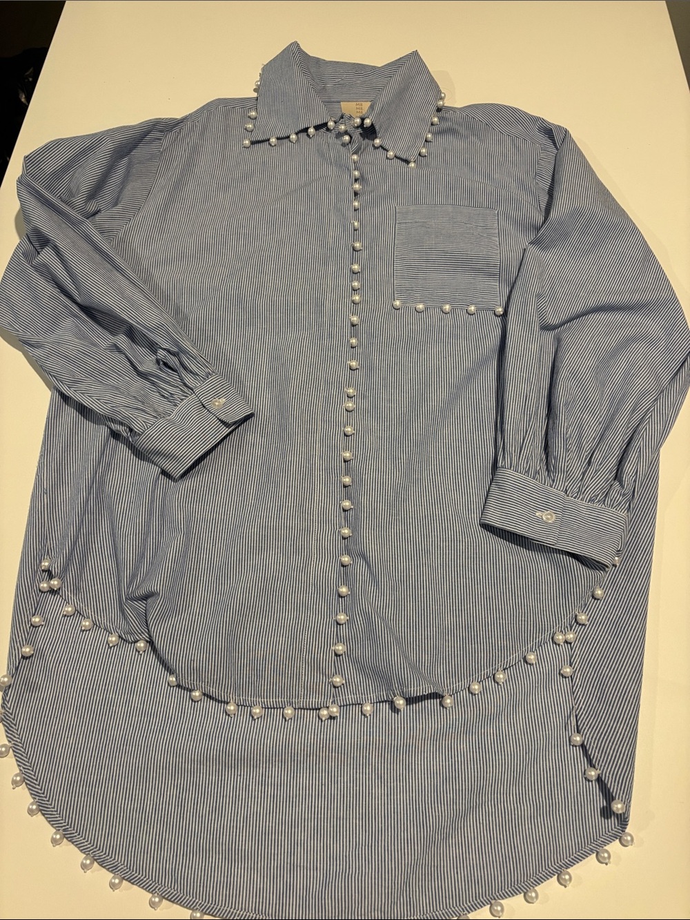 Me Me Me Blue Pearl-Trim Striped Shirt